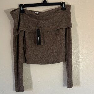 Fashion Nova Taupe Off-Shoulder Sweater